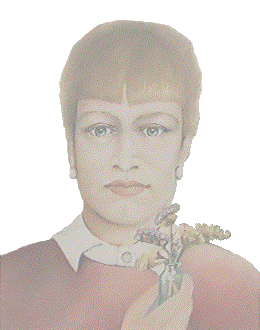 Portret Sonja op ondergrond van Het Verbond der Katedralen