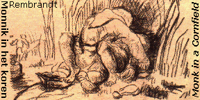 Monk in a Cornfield, etching by Rembrandt